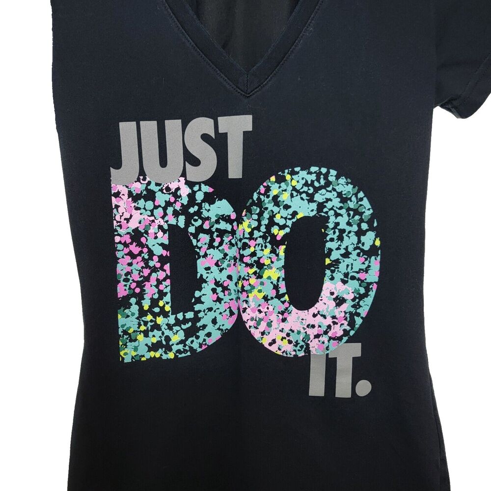 Nike XS Black Just Do It Women's Slim Fit V-neck T-Shirt - Picture 2 of 4